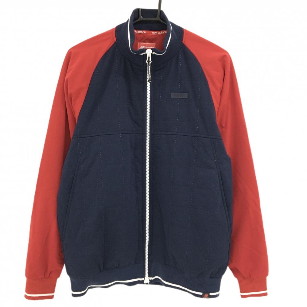 【超美品】ニューバランスゴルフ 中綿ジャケット ネイビー×レッド バイカラー 襟袖口裾ライン メンズ 4(M) ゴルフウェア New Balance