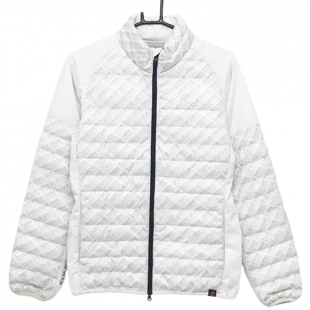 ニューバランスゴルフ 中綿ジャケット 白×グレー ロゴ総柄 ダブルジップ メンズ 4(M) ゴルフウェア New Balance