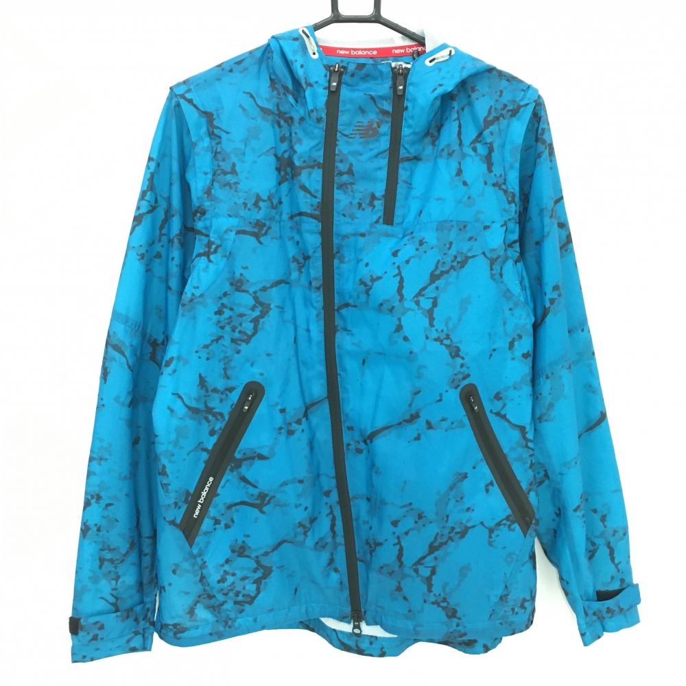 【超美品】ニューバランスゴルフ 2WAYジップパーカー ブルー×黒 総柄  メンズ 5(L) ゴルフウェア New Balance