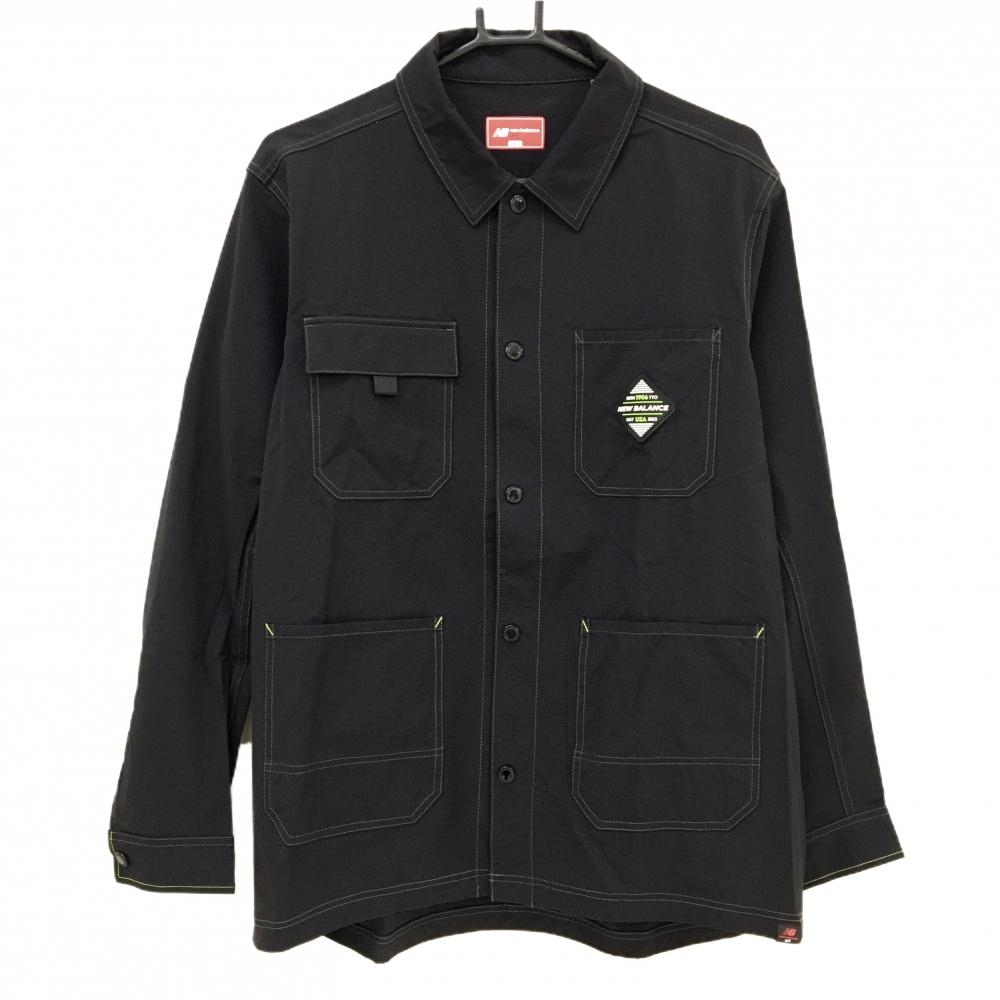 【超美品】ニューバランスゴルフ ジャケット 黒 ストレッチ バックロゴ スナップボタン メンズ 6(XL) ゴルフウェア New Balance