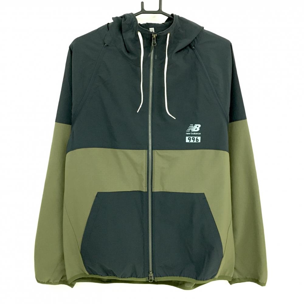 【超美品】ニューバランス 2WAYジップパーカー カーキ×黒 袖取り外し可 ダブルジップ  メンズ 5(L) ゴルフウェア New Balance