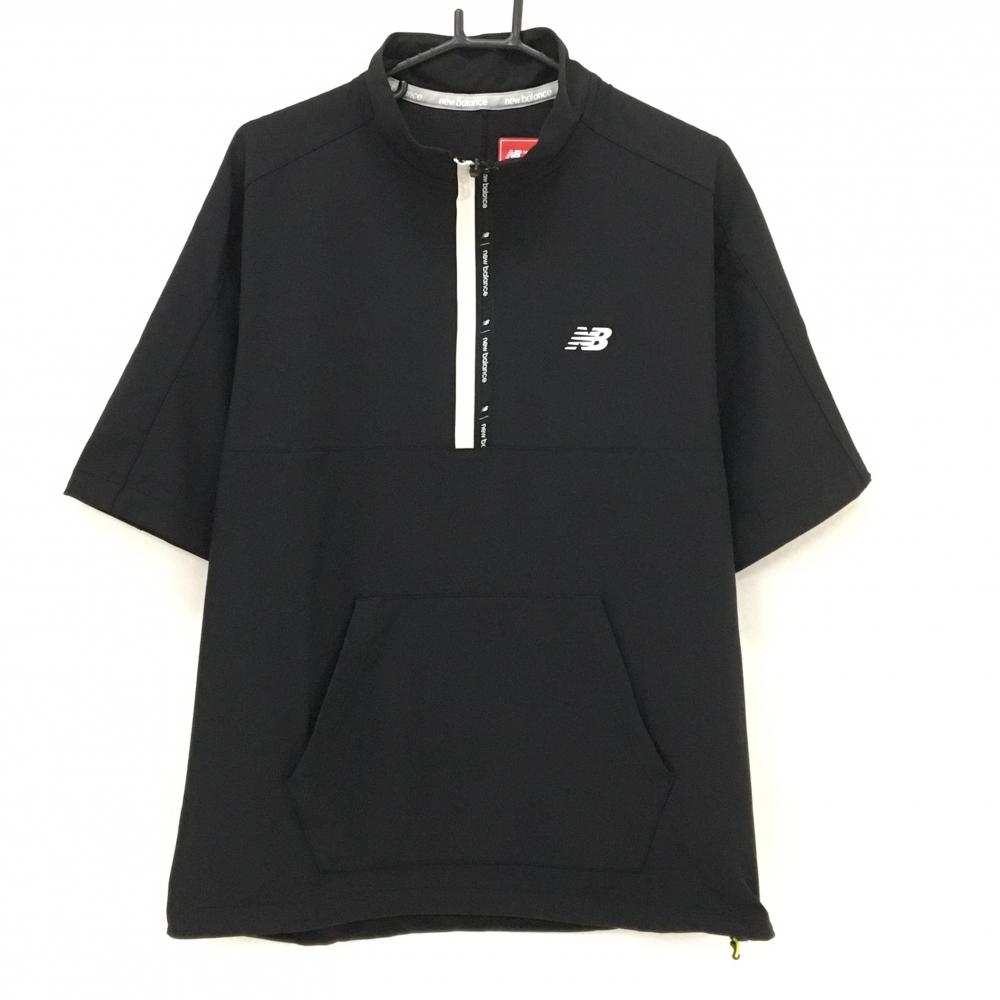 【超美品】ニューバランスゴルフ 半袖ナイロンブルゾン 黒 ハーフジップ ストレッチ メンズ 4(M) ゴルフウェア 2024年モデル New Balance