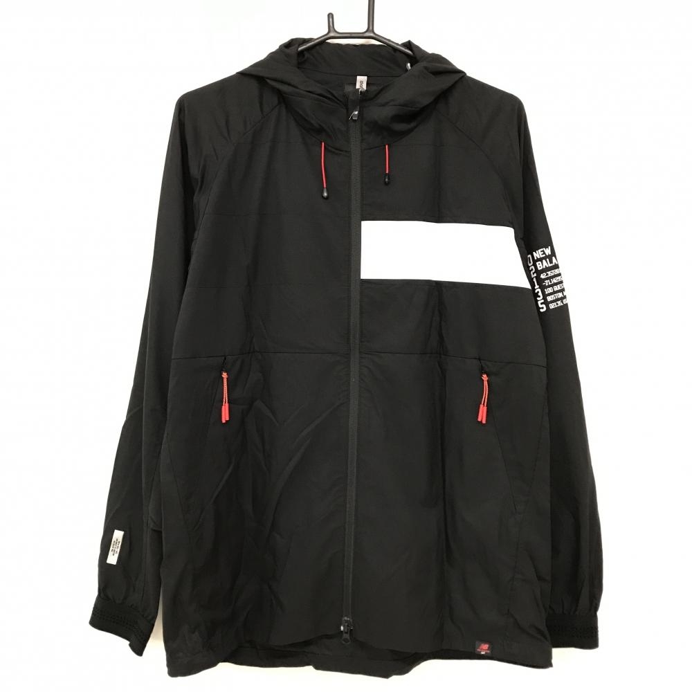 【超美品】ニューバランスゴルフ ジップパーカー 黒 背面ビッグプリント 裾ドローコード メンズ 5(L) ゴルフウェア New Balance