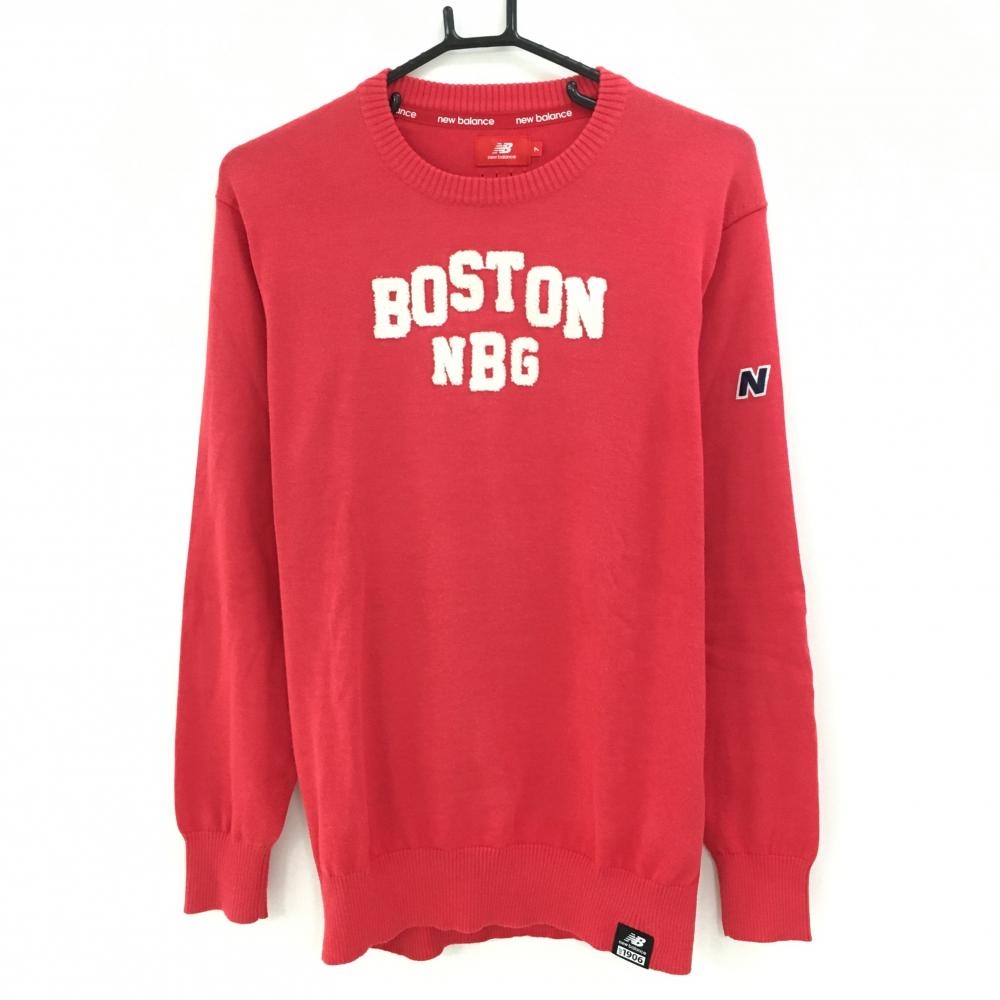 ニューバランス セーター レッド×白 パイル地ロゴ ニット メンズ 7(2XL) ゴルフウェア New Balance