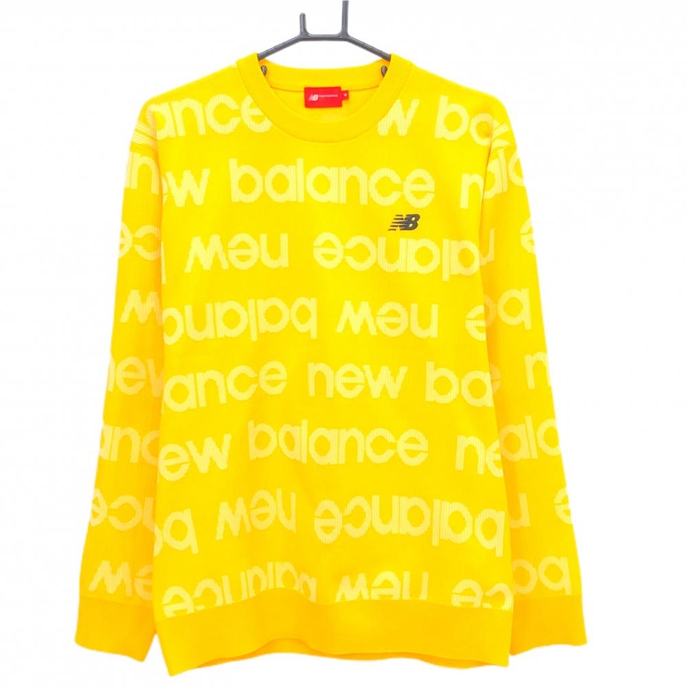 【超美品】ニューバランスゴルフ セーター イエロー×白 ロゴ総柄 リブ編み ニット メンズ 4(M) ゴルフウェア 2025年モデル New Balance