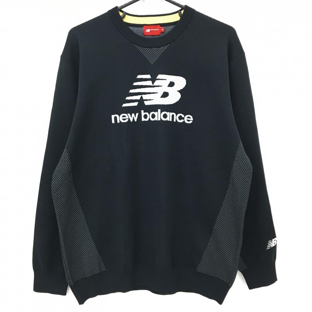 【超美品】ニューバランスゴルフ セーター 黒×白 フロントロゴ ニット メンズ 6(XL) ゴルフウェア 2025年モデル New Balance