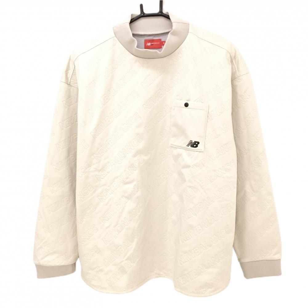 【超美品】ニューバランスゴルフ ハイネックトレーナー ベージュ 裏起毛 ロゴ総柄地模様  メンズ 4(M) ゴルフウェア New Balance