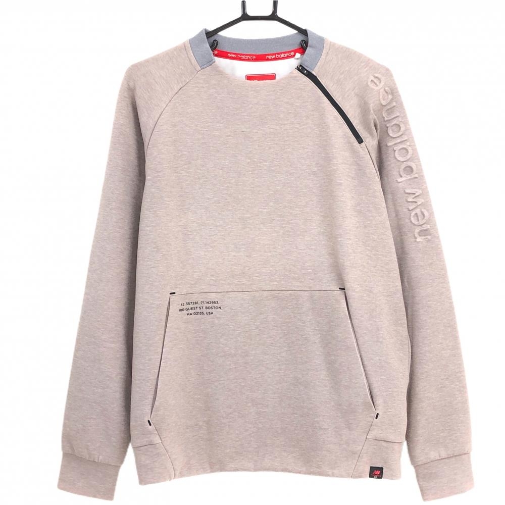 ニューバランスゴルフ トレーナー ライトブラウン 袖ロ立体ロゴ 肩ジップ プルオーバー メンズ 4(M) ゴルフウェア New Balance