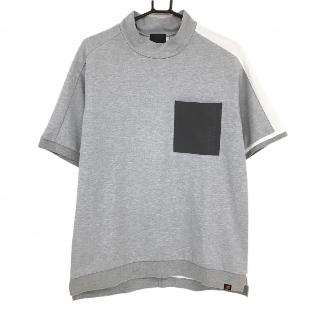ニューバランスゴルフ 半袖トレーナー グレー×白 袖ライン 胸ポケット メンズ 6(XL) ゴルフウェア New Balance