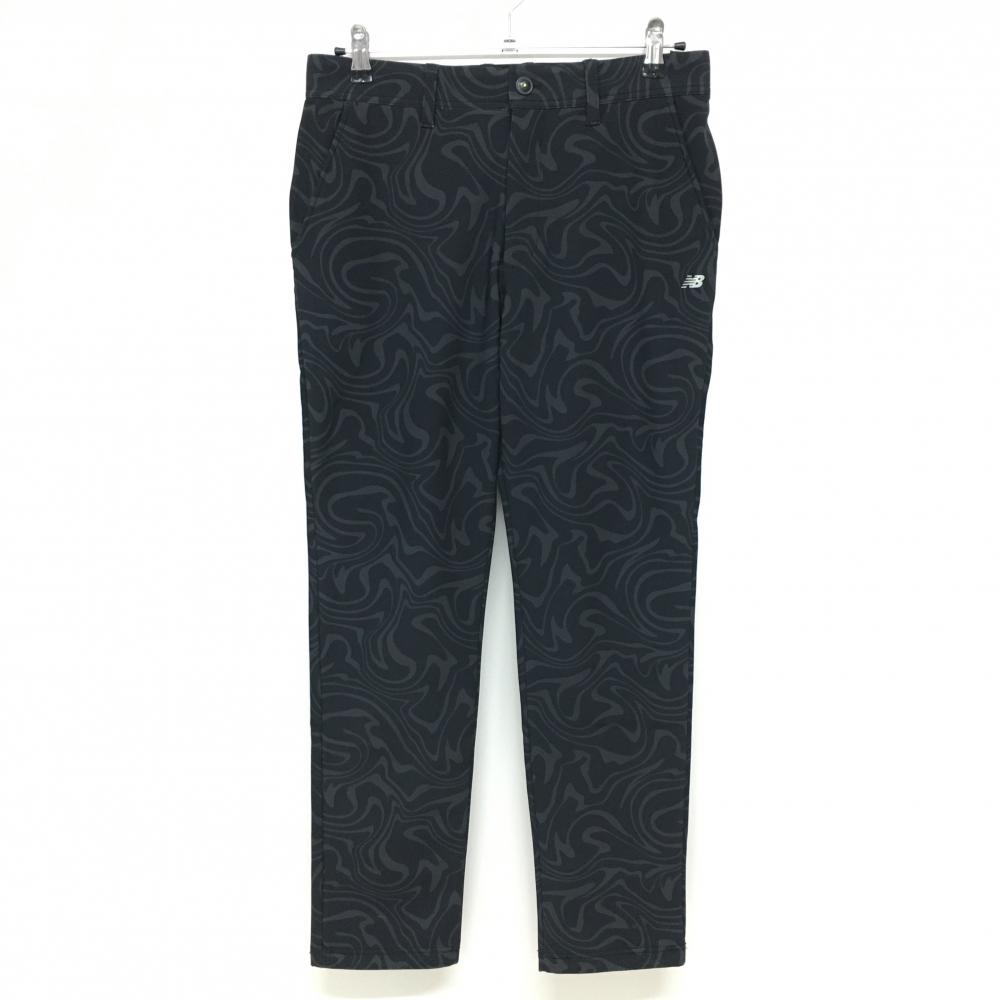 【超美品】ニューバランスゴルフ パンツ 黒×グレー 総柄 ウエスト一部ゴム ストレッチ メンズ 4(M) ゴルフウェア New Balance