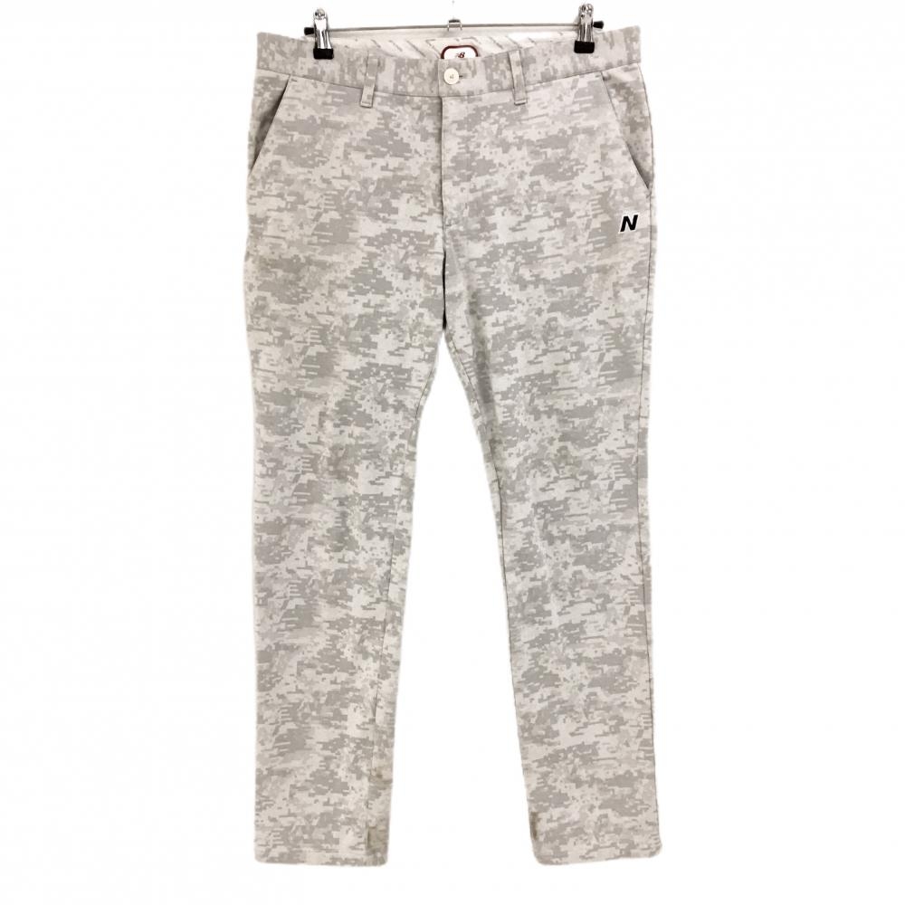ニューバランスゴルフ パンツ 白×ライトグレー モザイク調カモフラ柄 迷彩 裏微起毛  メンズ 6(XL) ゴルフウェア New Balance