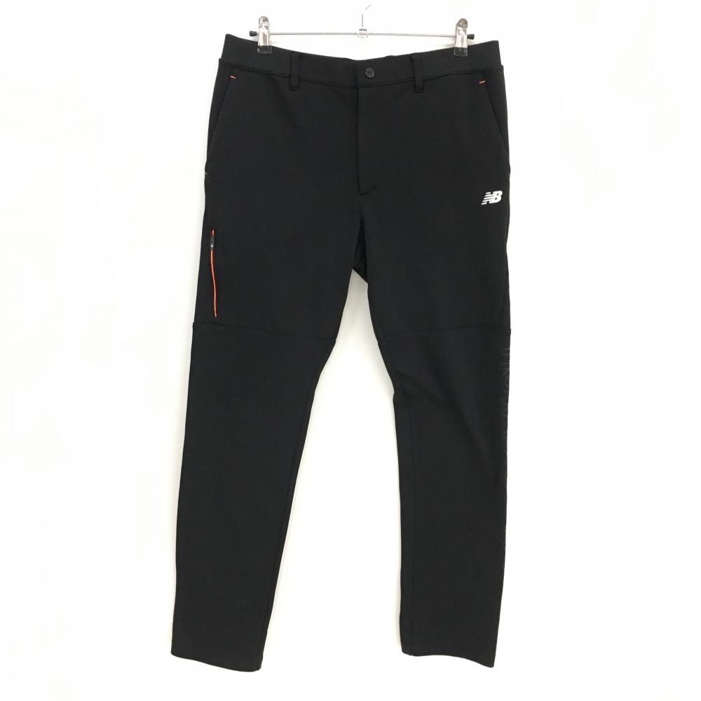 【美品】ニューバランスゴルフ パンツ 黒×蛍光オレンジ 裏微起毛 ウエストゴム 調節紐  メンズ 6(XL) ゴルフウェア New Balance