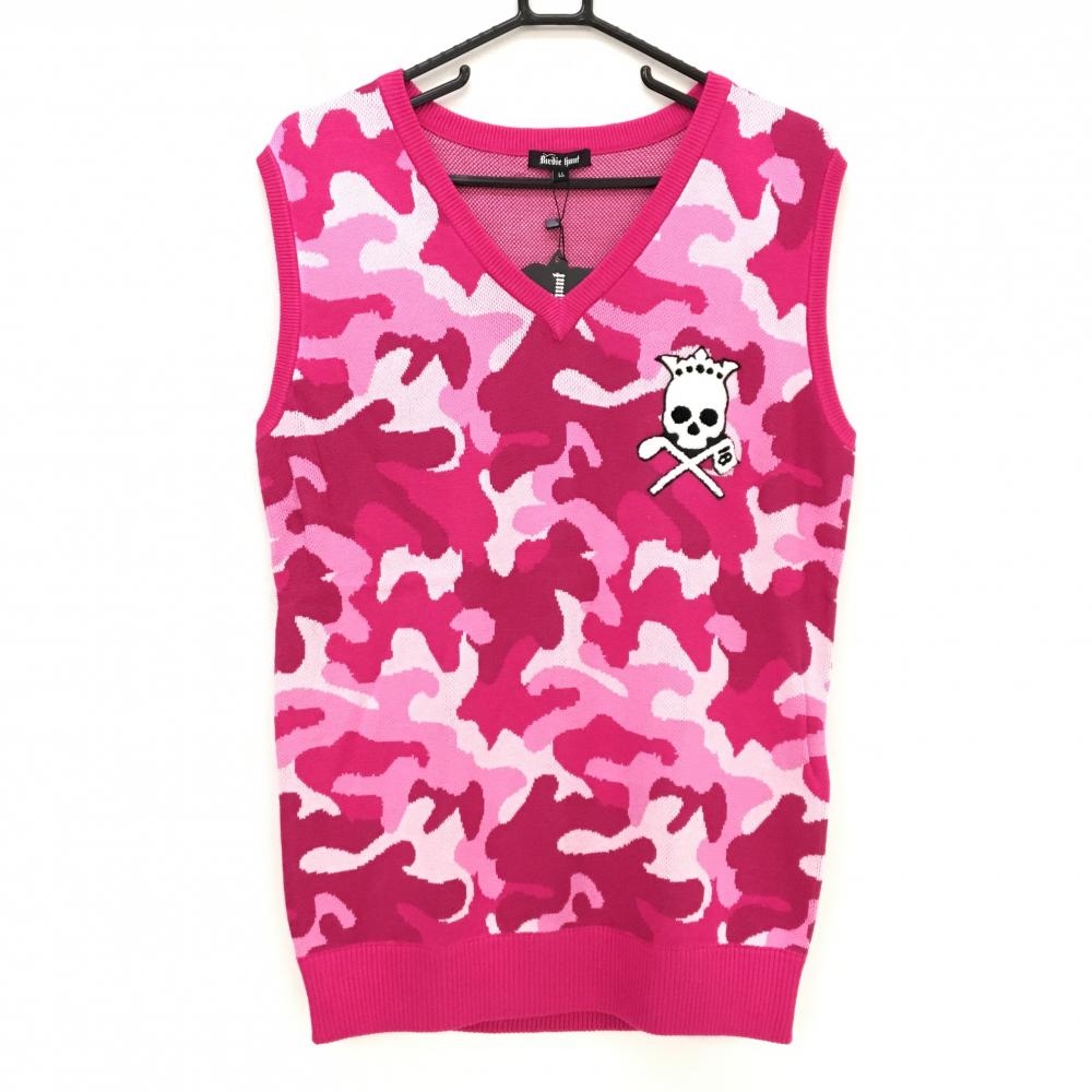 【新品】バーディーハント ニットベスト ピンク カモフラ 迷彩 Vネック メンズ LL ゴルフウェア Birdie hunt