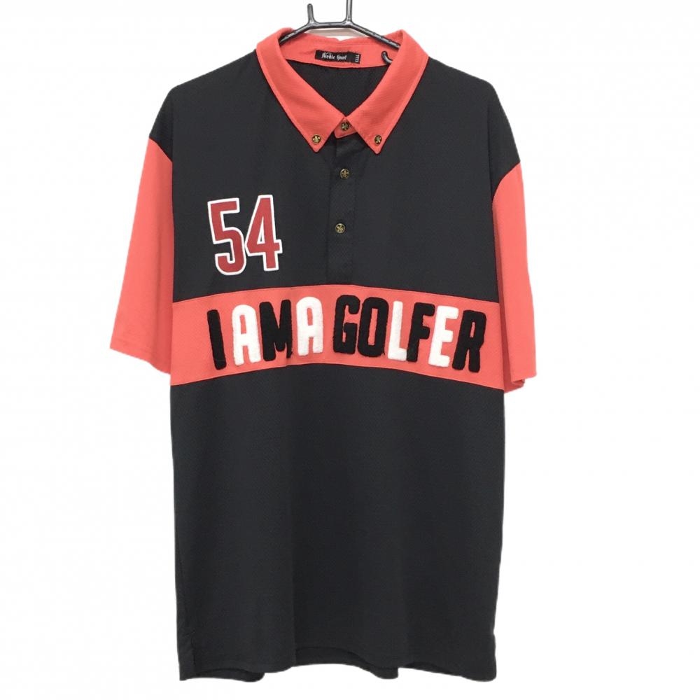 【超美品】バーディーハント 半袖ポロシャツ 黒×レッド 織生地 英字パイル地 メンズ LLLL ゴルフウェア 大きいサイズ Birdie hunt