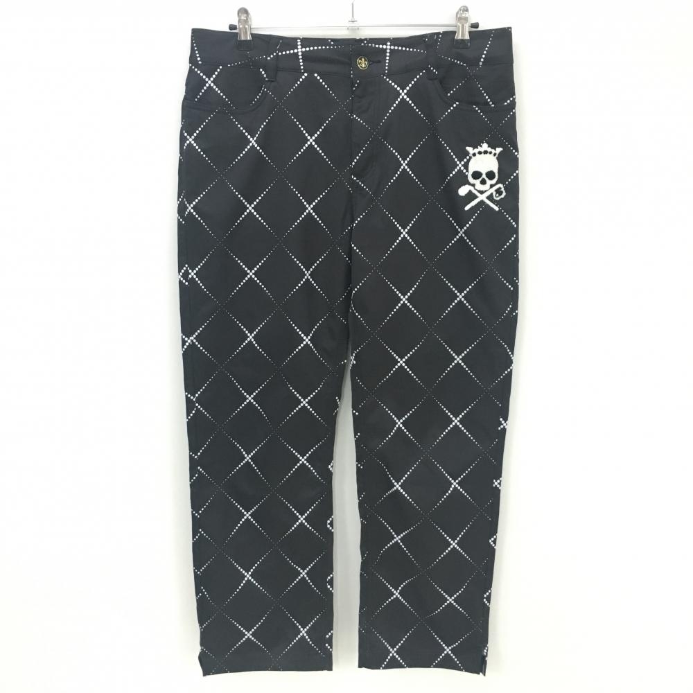 バーディーハント パンツ 黒×白 斜め格子柄 スカルワッペン メンズ 36 ゴルフウェア 大きいサイズ Birdie hunt
