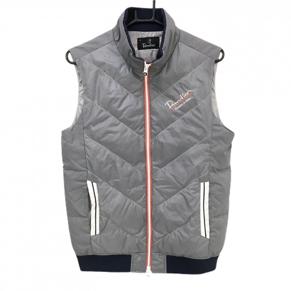 パラディーゾ ダウンベスト グレー×オレンジ ロゴ刺しゅう メンズ M ゴルフウェア Paradiso