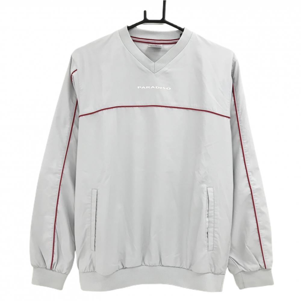【美品】パラディーゾ スニード ライトグレー×レッド 袖ライン 裏微起毛 ブルゾン メンズ L ゴルフウェア Paradiso