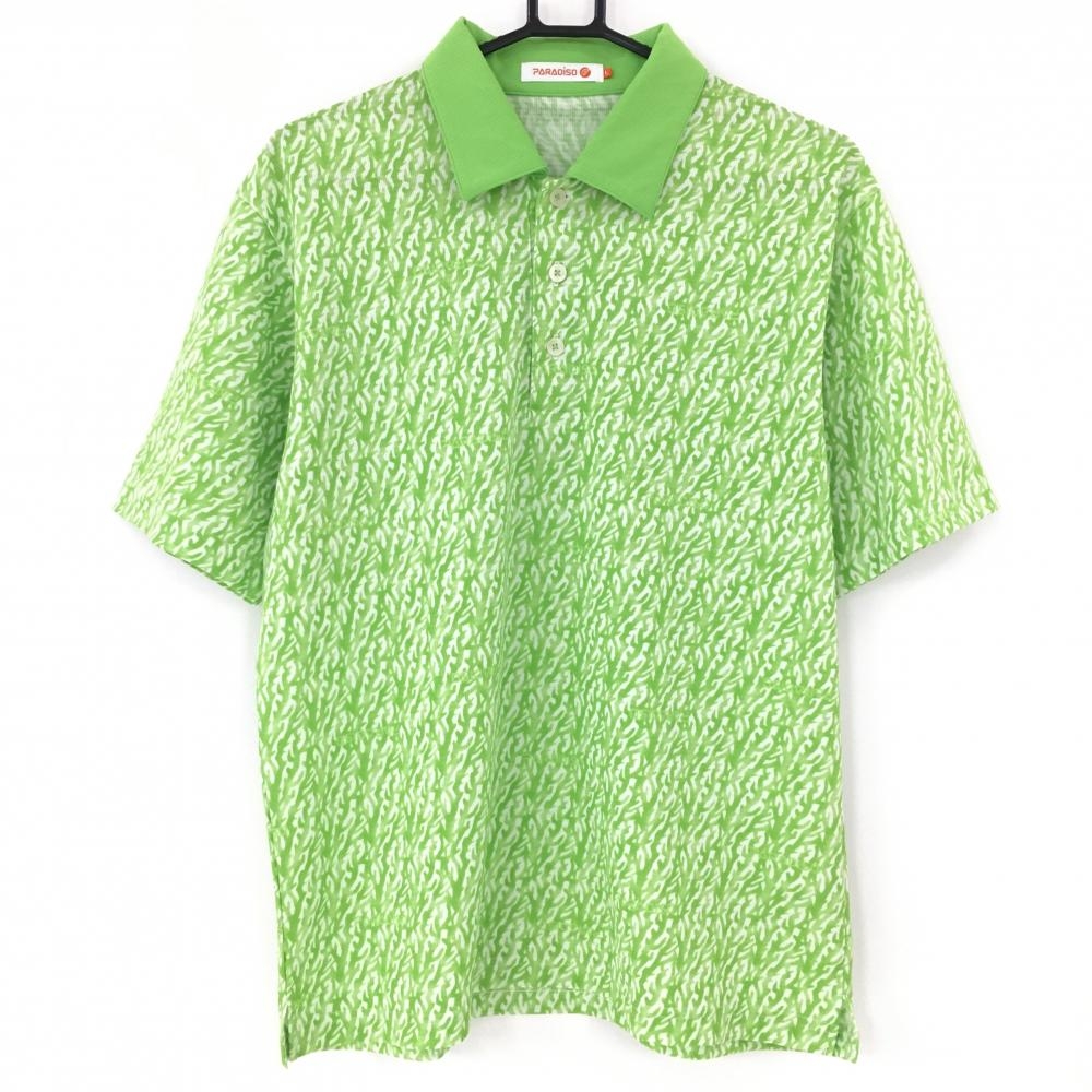 【美品】パラディーゾ 半袖ポロシャツ ライトグリーン×白 総柄 メンズ L ゴルフウェア Paradiso