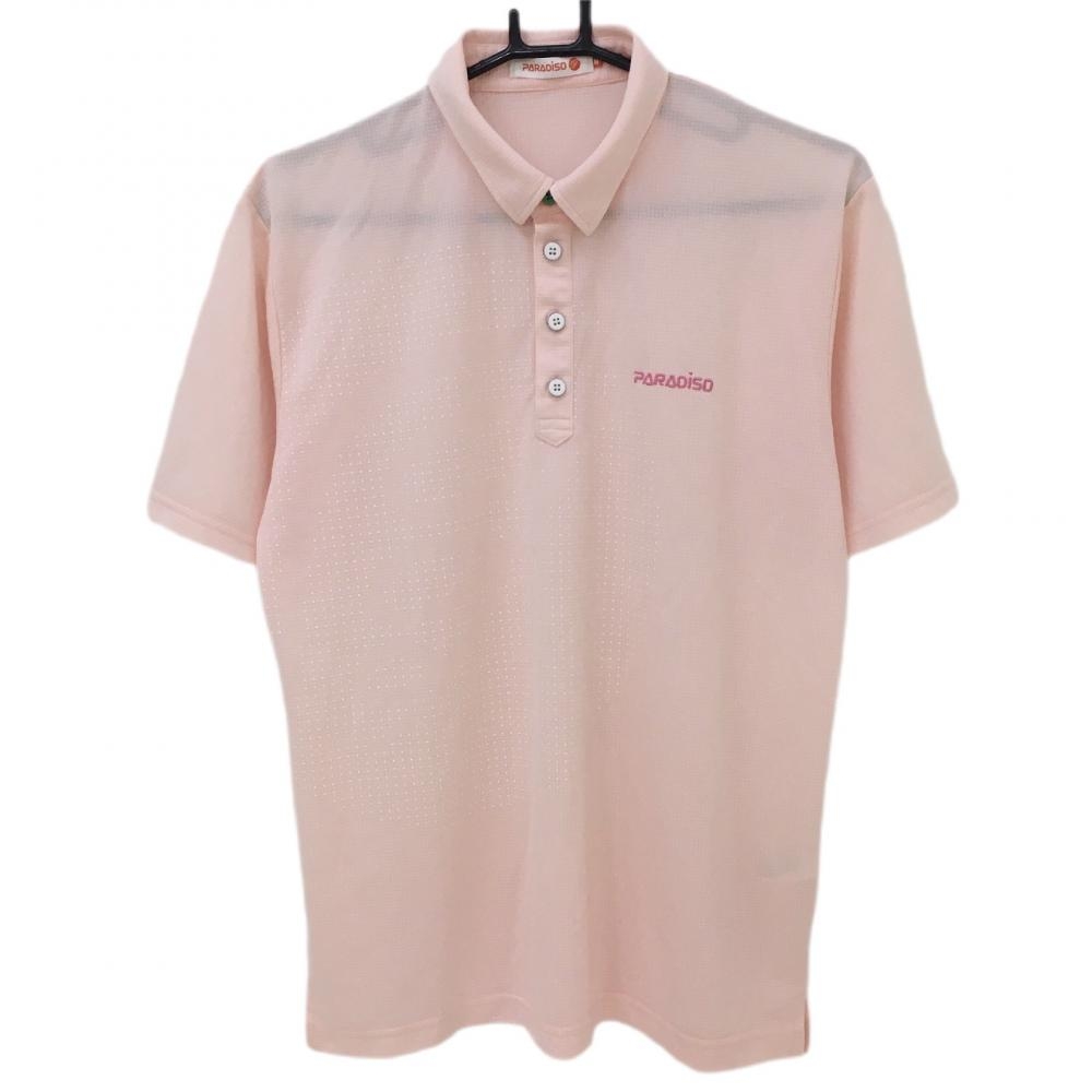 【美品】パラディーゾ 半袖ポロシャツ ピンク×白 前ピンドット メンズ M ゴルフウェア Paradiso