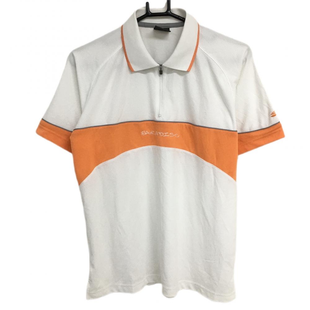 パラディーゾ 半袖ポロシャツ 白×オレンジ ハーフジップ 織生地  メンズ M ゴルフウェア Paradiso
