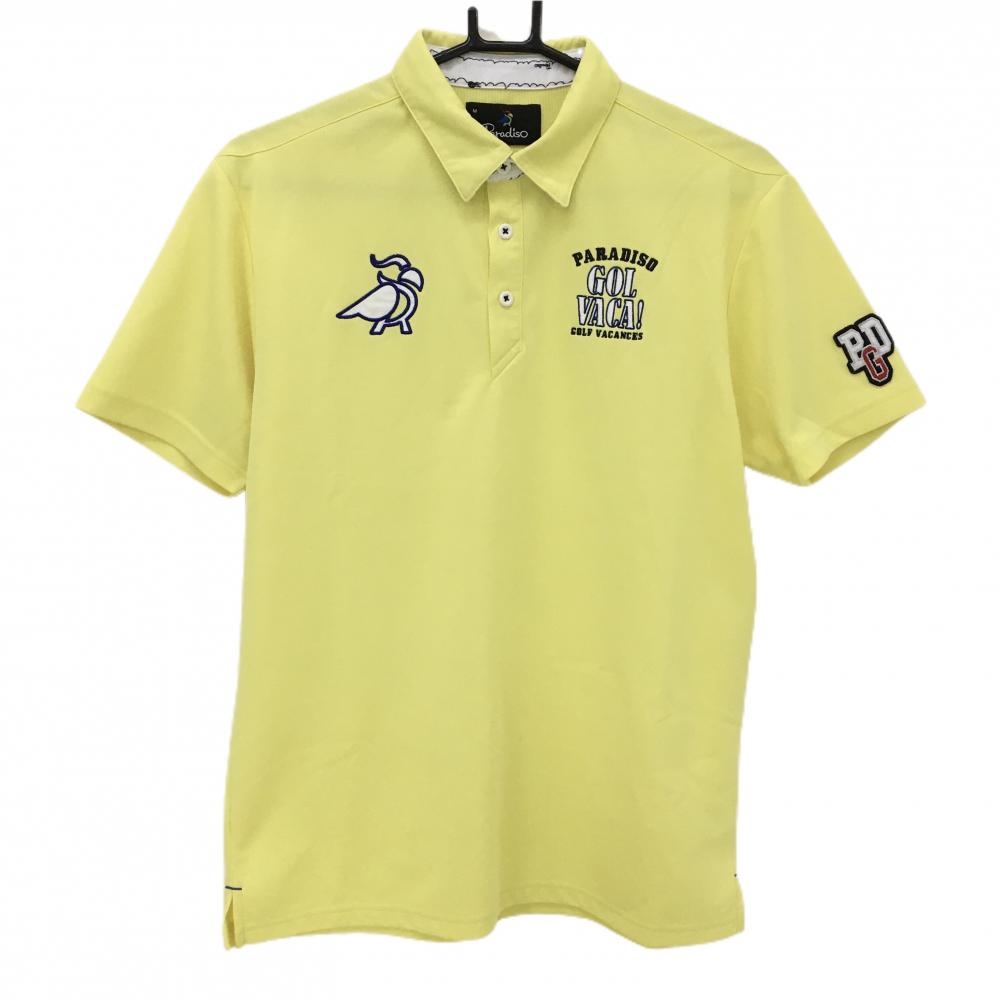 【超美品】パラディーゾ 半袖ポロシャツ イエロー 胸刺しゅう メンズ M ゴルフウェア Paradiso