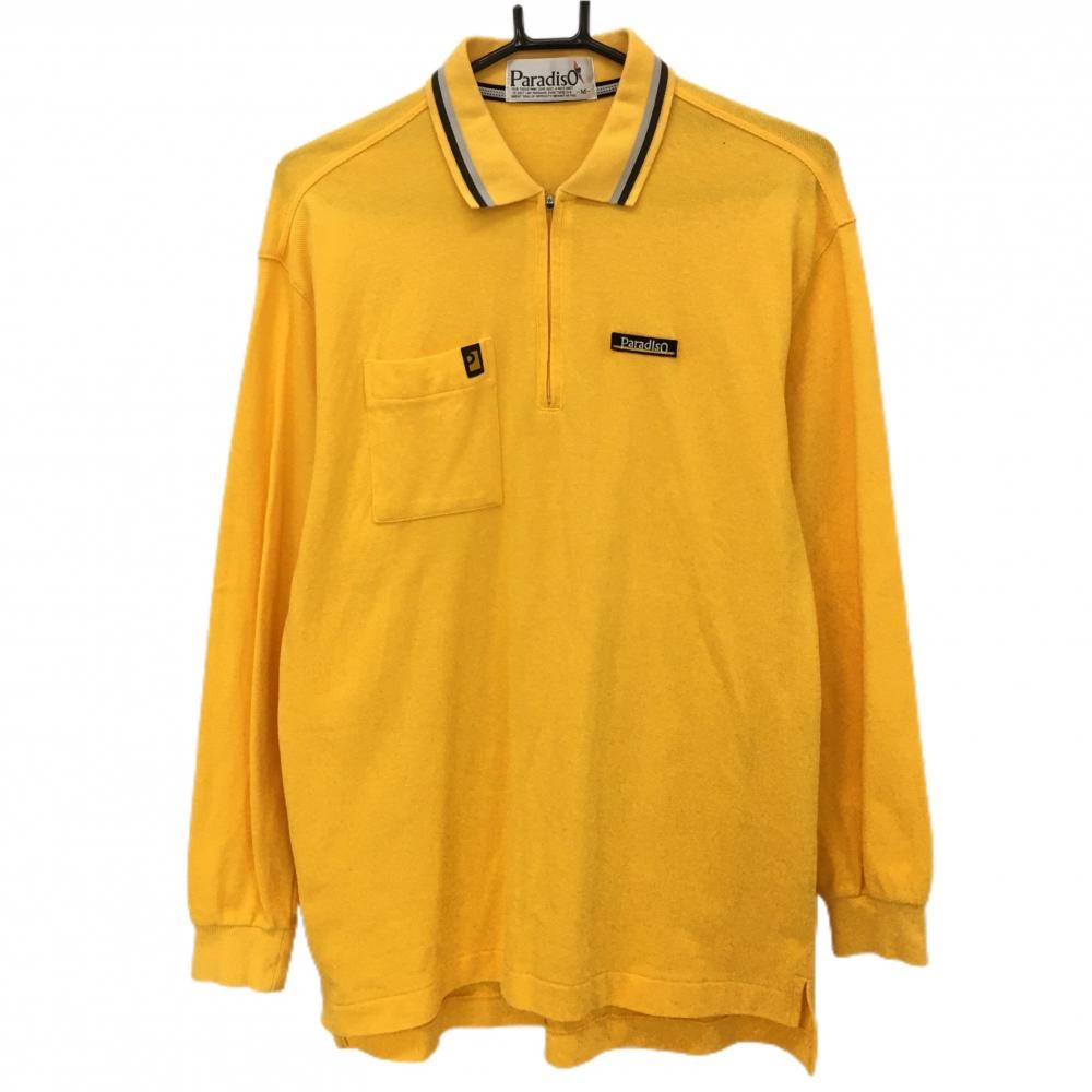 パラディーゾ 長袖ポロシャツ オレンジイエロー ハーフジップ 胸ポケット メンズ M ゴルフウェア Paradiso