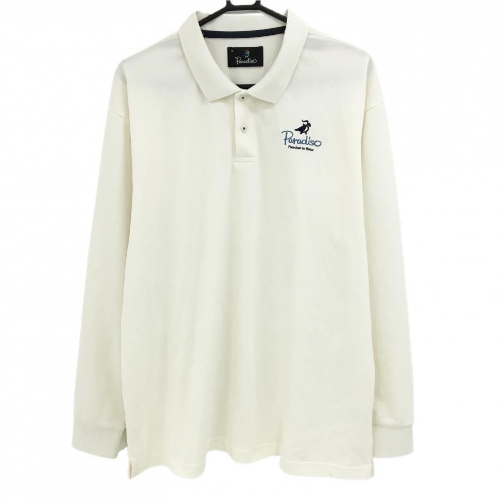 パラディーゾ 長袖ポロシャツ 白 ロゴ刺しゅう  メンズ 3L ゴルフウェア 大きいサイズ Paradiso
