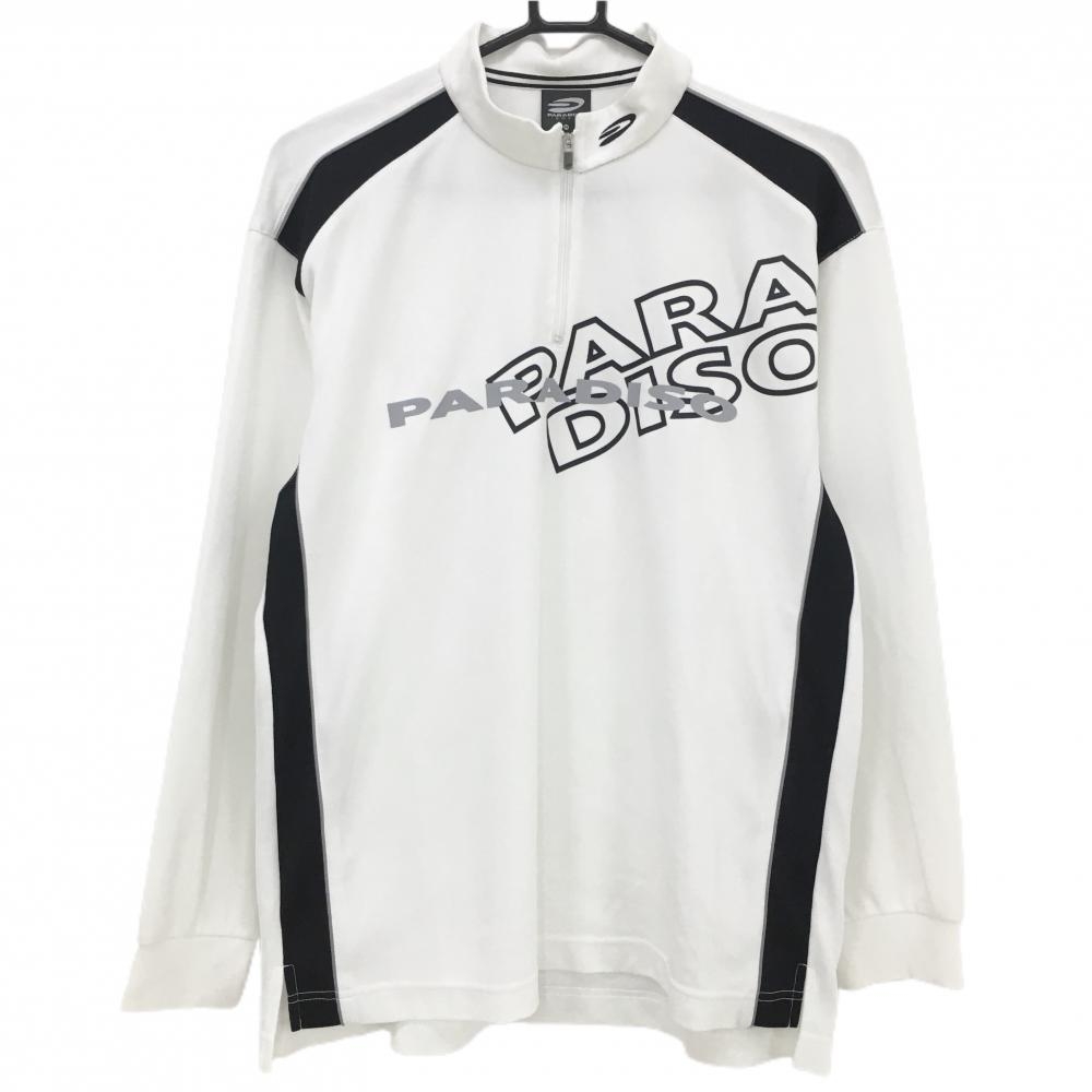 パラディーゾ 長袖ハイネックシャツ 白×黒 フロントロゴ ハーフジップ メンズ M ゴルフウェア Paradiso