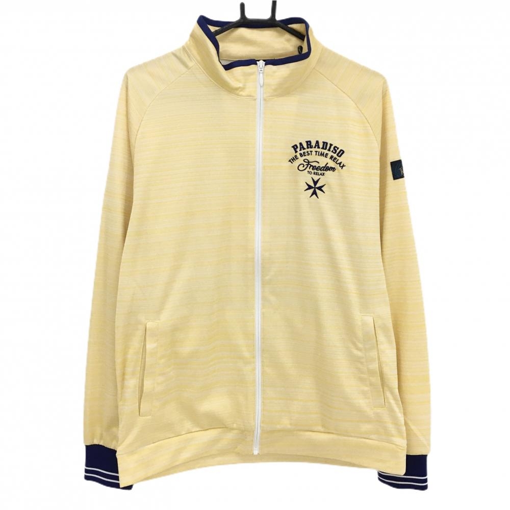 【美品】パラディーゾ ジャケット イエロー系 ストライプ調地模様 ロゴ刺しゅう メンズ LL ゴルフウェア Paradiso