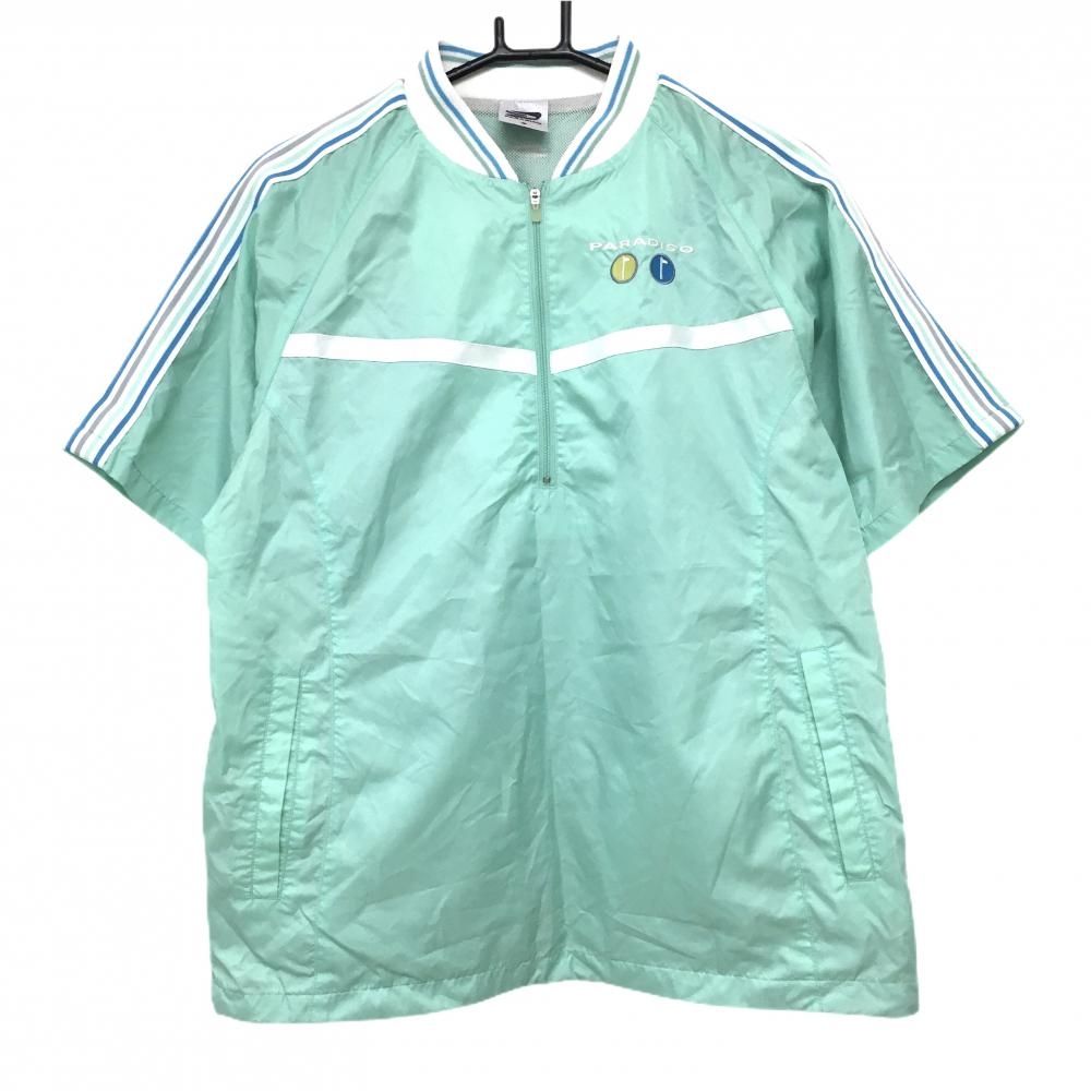 【美品】パラディーゾ 半袖ブルゾン ライトグリーン×白 ハーフジップ 裏地メッシュ 裾ドローコード メンズ L ゴルフウェア Paradiso