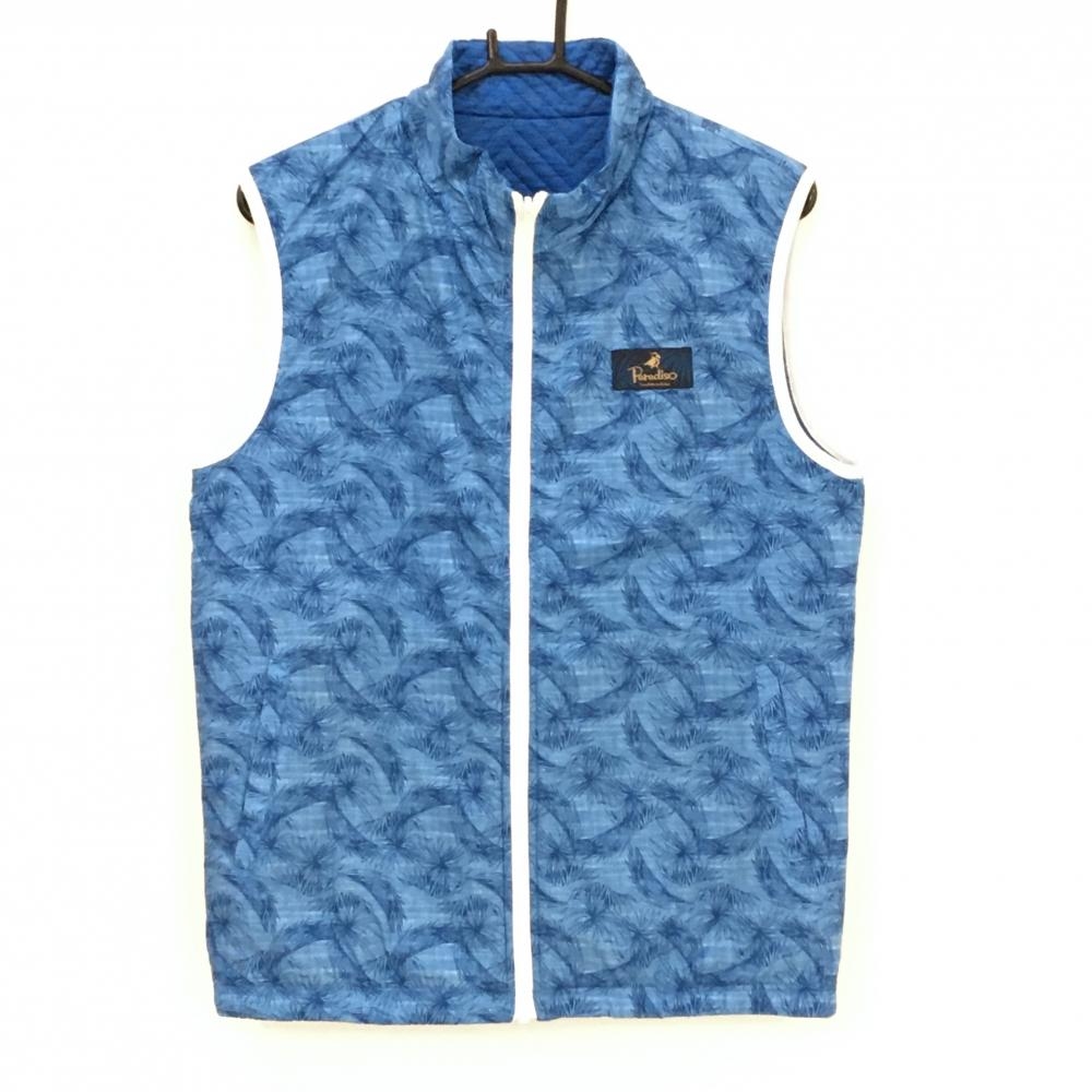 【超美品】パラディーゾ リバーシブルベスト ブルー×ネイビー 総柄 裏杢ブルー ロゴ メンズ L ゴルフウェア Paradiso