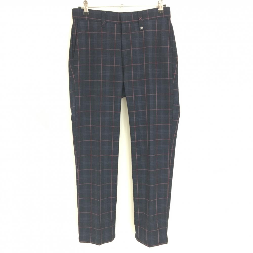 【美品】パラディーゾ パンツ ネイビー×ピンク チェック 表微起毛  メンズ 79 ゴルフウェア Paradiso