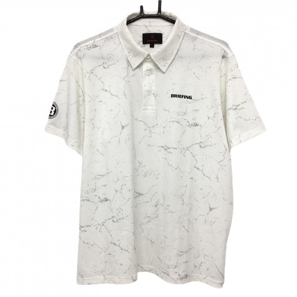 ブリーフィング 半袖ポロシャツ 白×グレー 総柄 胸ロゴ メンズ M ゴルフウェア 2023年モデル BRIEFING