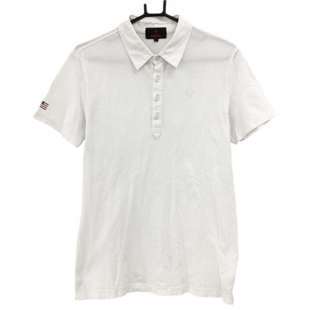 ブリーフィング 半袖ポロシャツ 白 胸ロゴ メンズ M ゴルフウェア BRIEFING