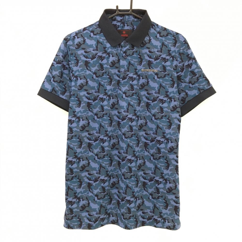 【超美品】ブリーフィング 半袖ポロシャツ ブルー×ダークネイビー 迷彩調 カモフラ メンズ L ゴルフウェア 2023年モデル BRIEFING