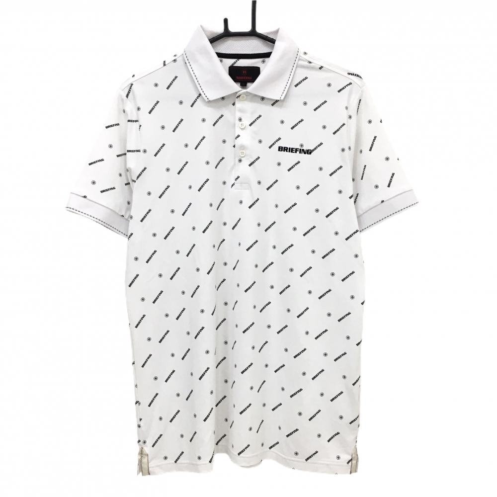 【美品】ブリーフィング 半袖ポロシャツ 白×黒 ロゴ総柄 襟裏メッシュ メンズ L ゴルフウェア 2024年モデル BRIEFING