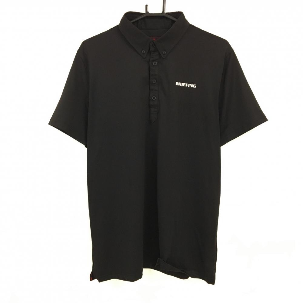 【美品】ブリーフィング 半袖ポロシャツ 黒×白 ボタンダウン 背面ロゴテープ  メンズ L ゴルフウェア BRIEFING