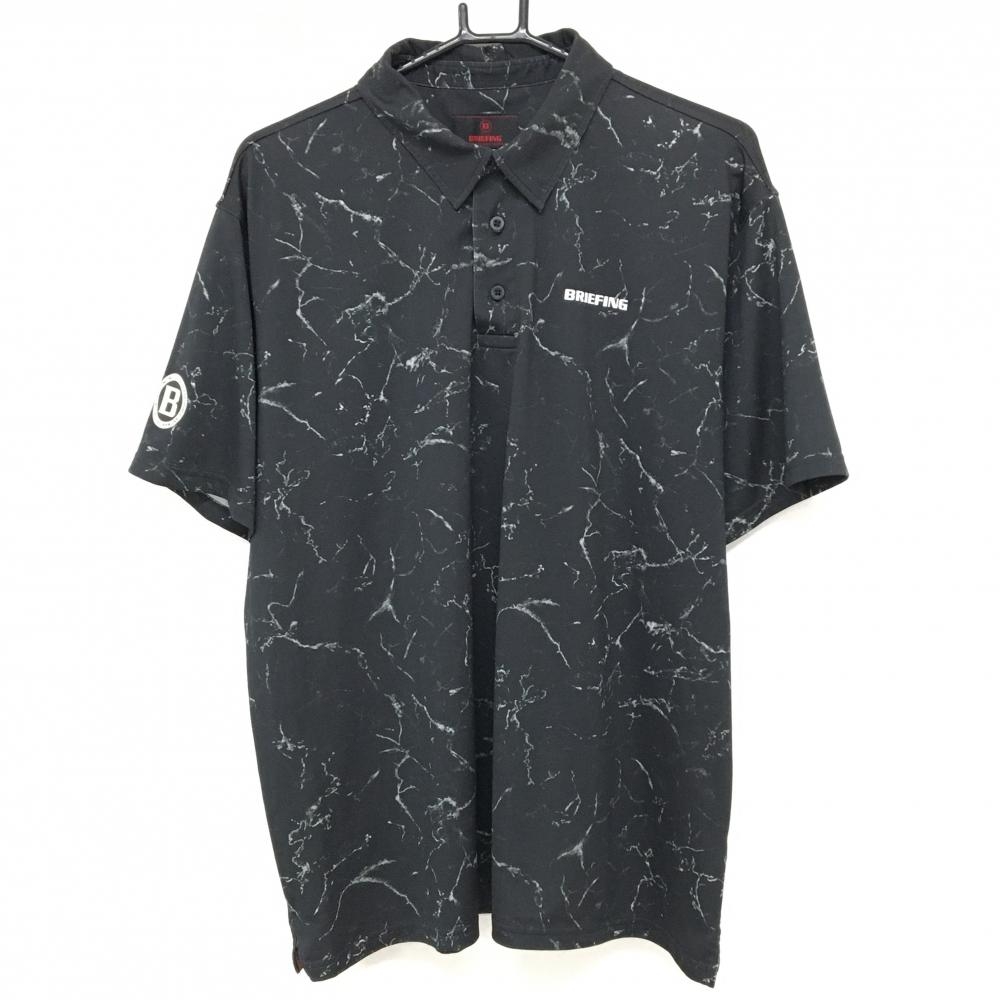 【美品】ブリーフィング 半袖ポロシャツ 黒×グレー 総柄 ロゴ メンズ L ゴルフウェア BRIEFING