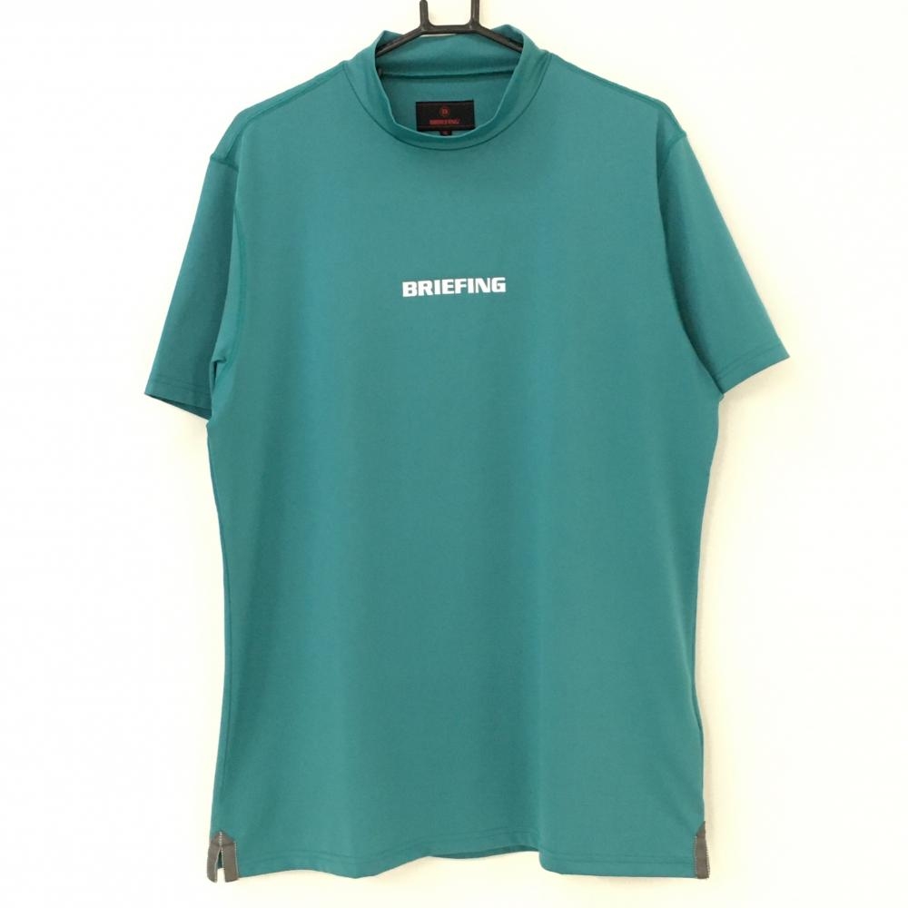 【超美品】ブリーフィング 半袖ハイネックシャツ グリーン×白 ロゴプリント メンズ XL ゴルフウェア 2022年モデル BRIEFING