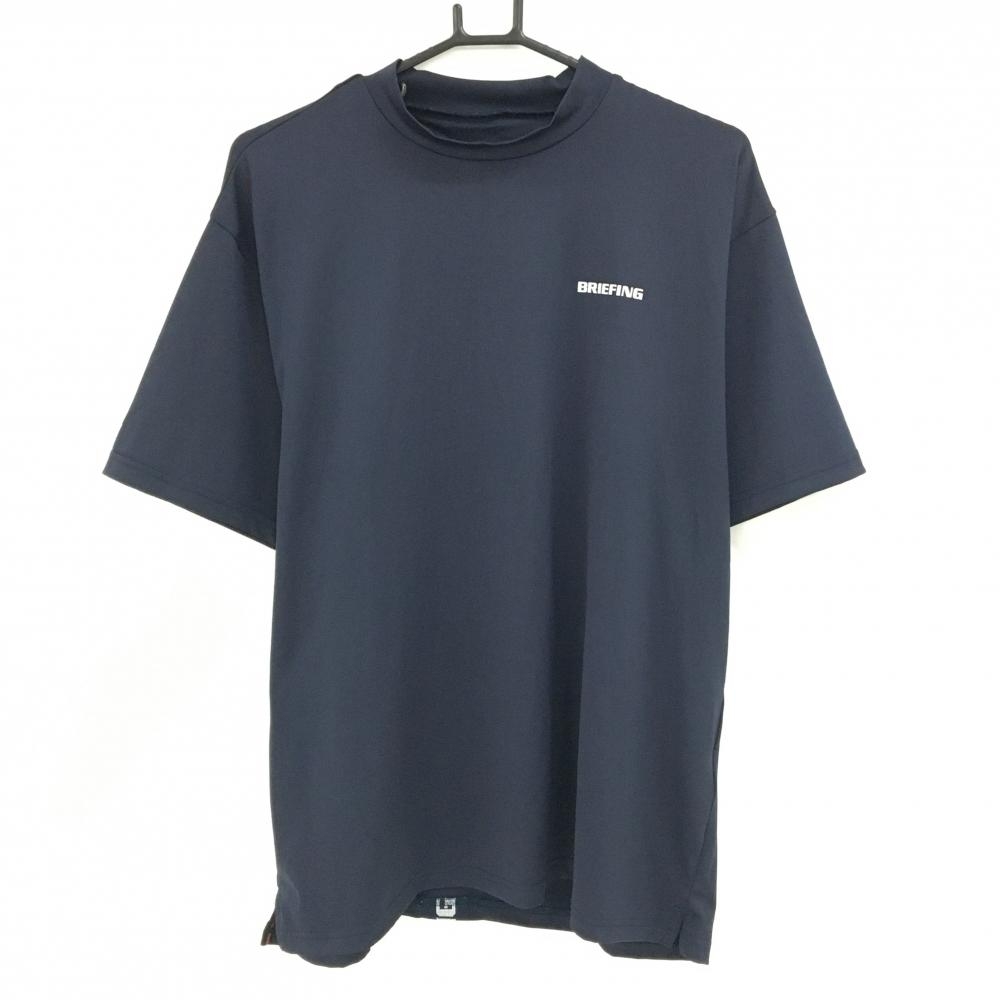 【超美品】ブリーフィング 半袖ハイネックシャツ ネイビー×白 背面ロゴライン  メンズ L ゴルフウェア 2023年モデル BRIEFING