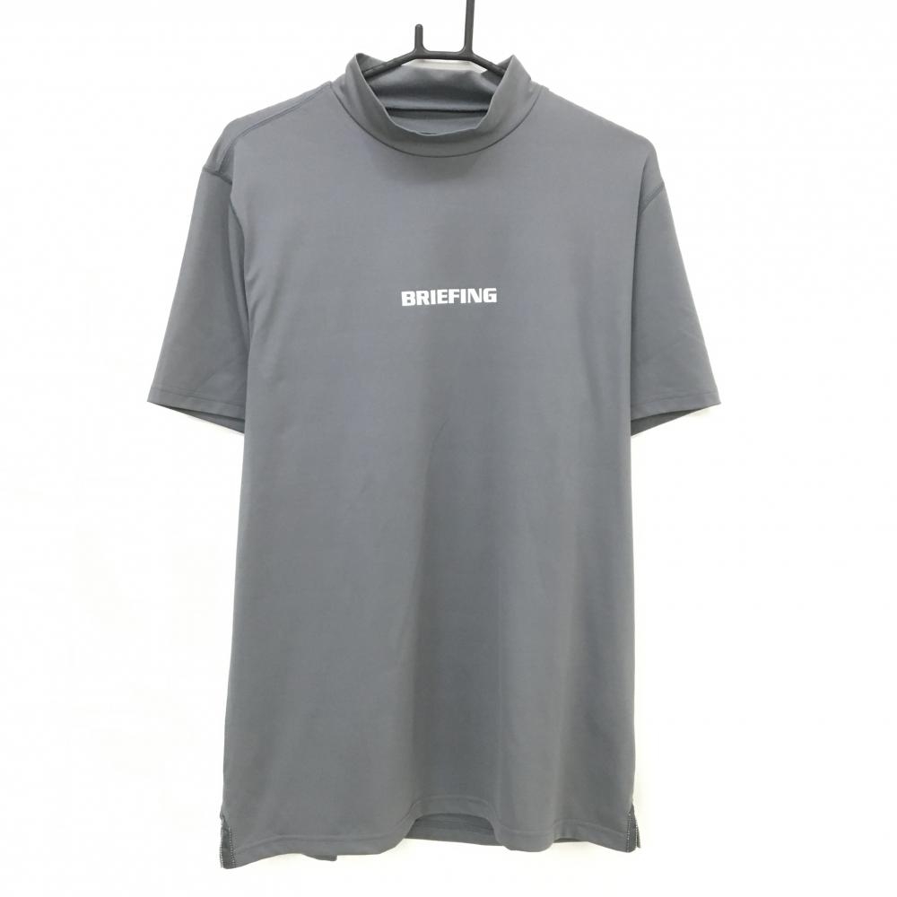 【超美品】ブリーフィング 半袖ハイネックシャツ グレー×白 後ロゴプリント メンズ XL ゴルフウェア BRIEFING