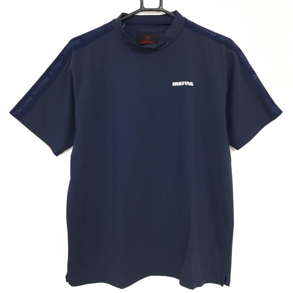 【美品】ブリーフィング 半袖ハイネックシャツ ネイビー×白 肩ロゴテープ メンズ M ゴルフウェア 2025年モデル BRIEFING