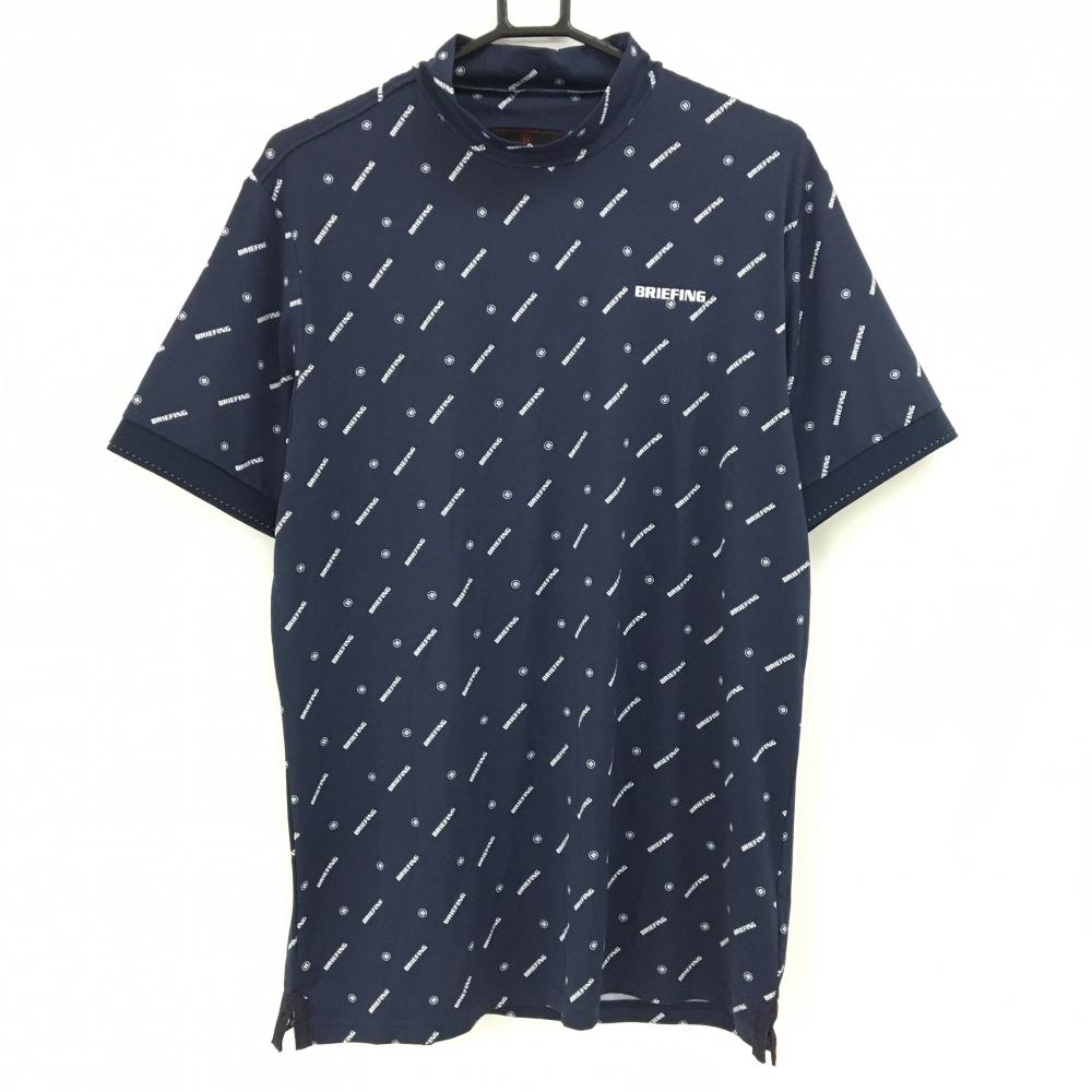 【超美品】ブリーフィング 半袖ハイネックシャツ ネイビー×白 ロゴ総柄 メンズ XL ゴルフウェア 2024年モデル BRIEFING