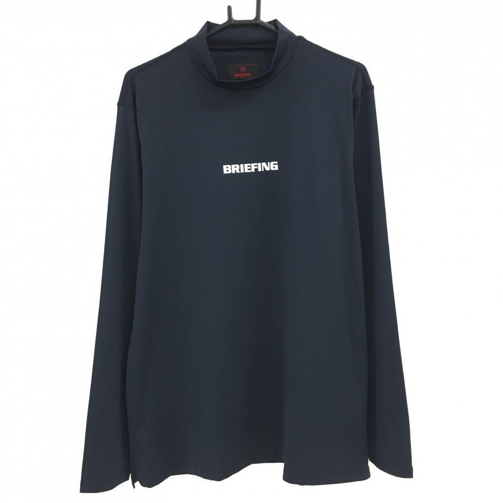 【超美品】ブリーフィング 長袖ハイネックシャツ ネイビー×白 ロゴプリント ストレッチ メンズ XL ゴルフウェア 2024年モデル BRIEFING