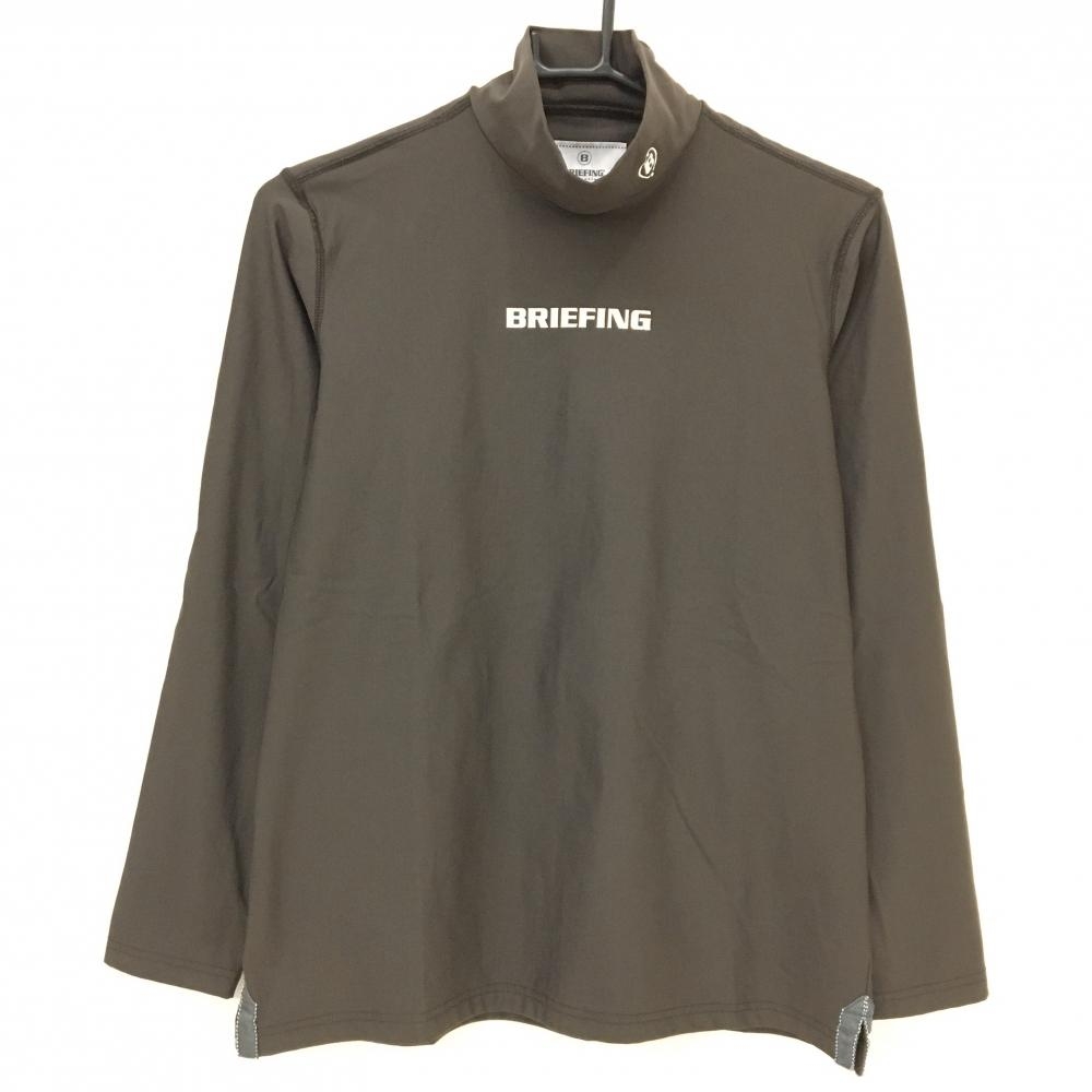 【超美品】ブリーフィング 長袖ハイネックシャツ ブラウン×白 背面ロゴドット 裏起毛  メンズ M ゴルフウェア BRIEFING