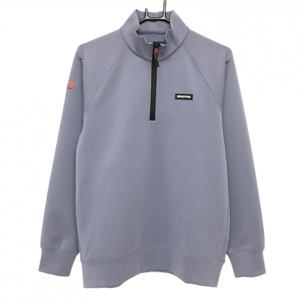 【美品】ブリーフィング ハイネックトレーナー グレー×黒 ダンボールニット ハーフジップ 背面立体ロゴ メンズ M ゴルフウェア BRIEFING