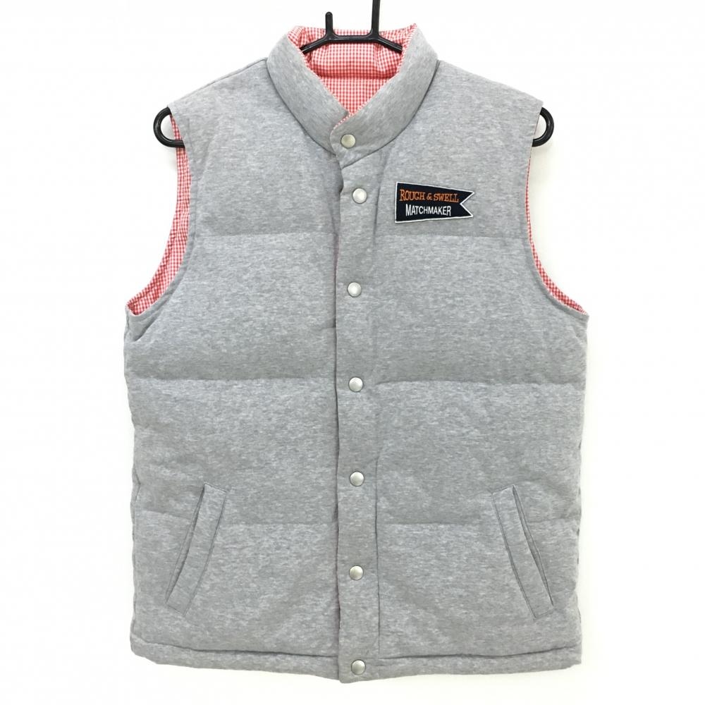 【美品】ラフアンドスウェル リバーシブルダウンベスト 杢グレー 裏ギンガムチェック メンズ L ゴルフウェア rough＆swell