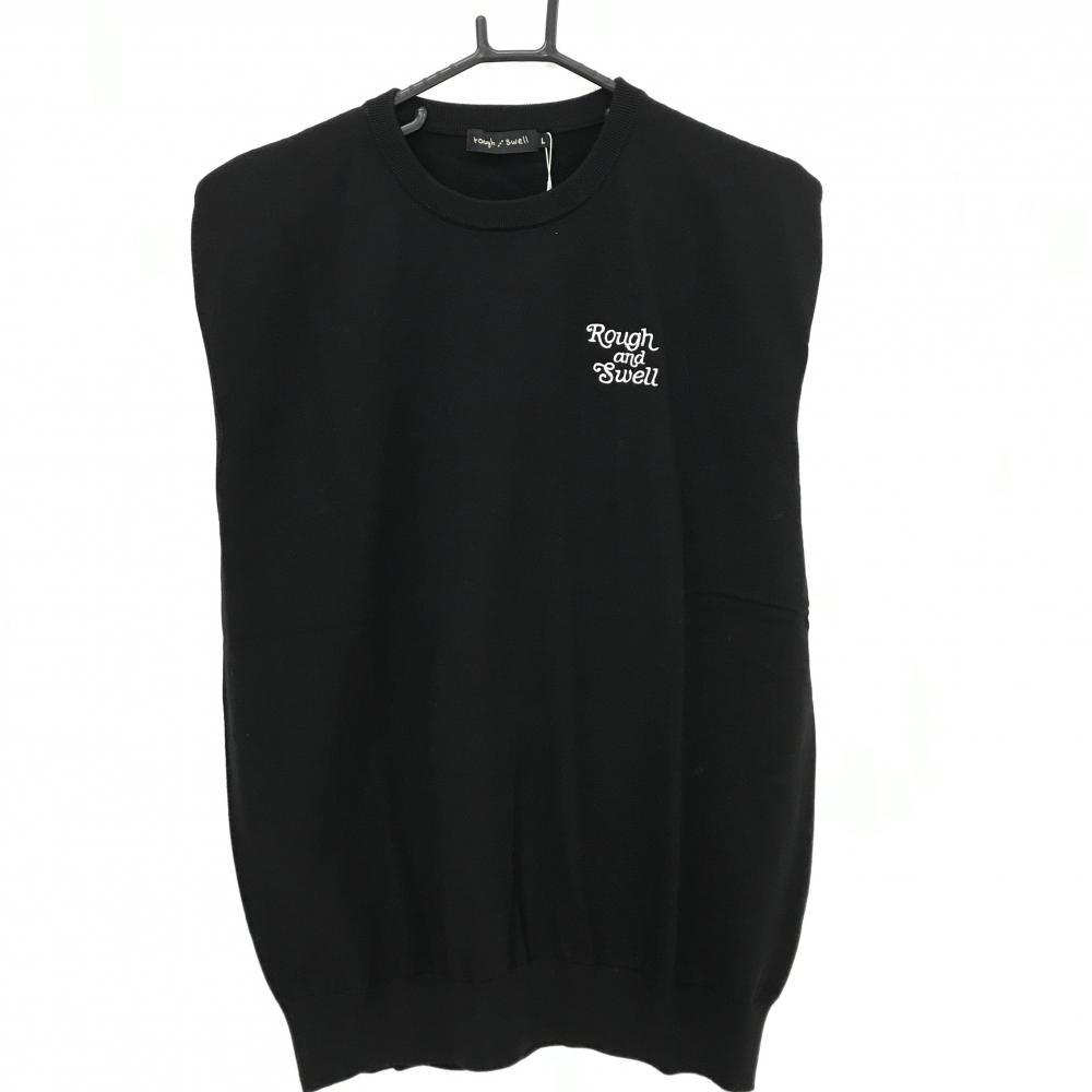 【新品】ラフアンドスウェル ニットベスト 黒 コットン100％ ロゴ刺しゅう  メンズ L ゴルフウェア 2024年モデル rough＆swell
