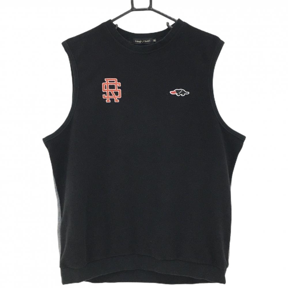 ラフアンドスウェル フリースベスト 黒 後ろグレー 起毛 胸ロゴ メンズ XL ゴルフウェア rough＆swell