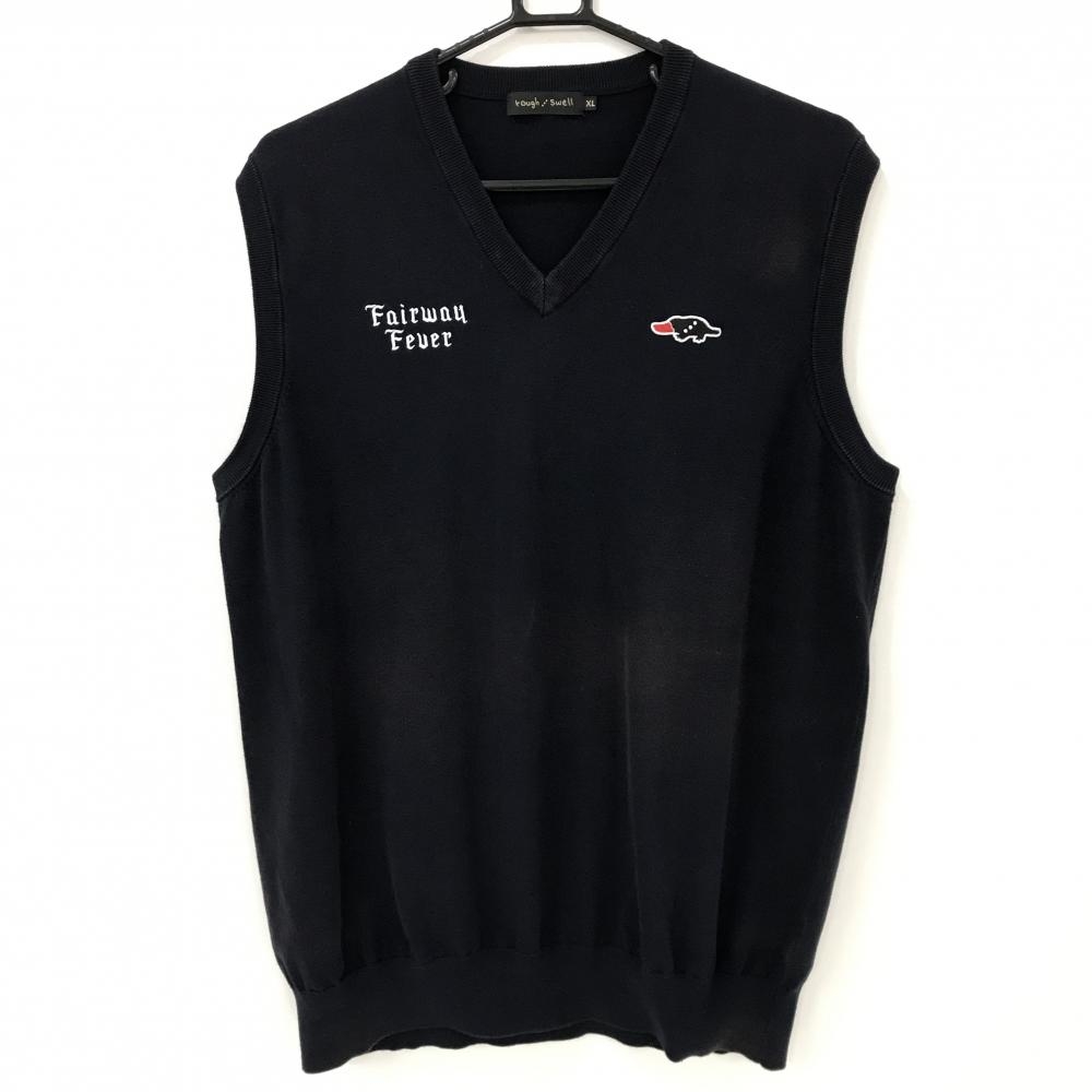 ラフアンドスウェル ニットベスト ネイビー ワッペン Vネック コットン100％ メンズ XL ゴルフウェア rough＆swell